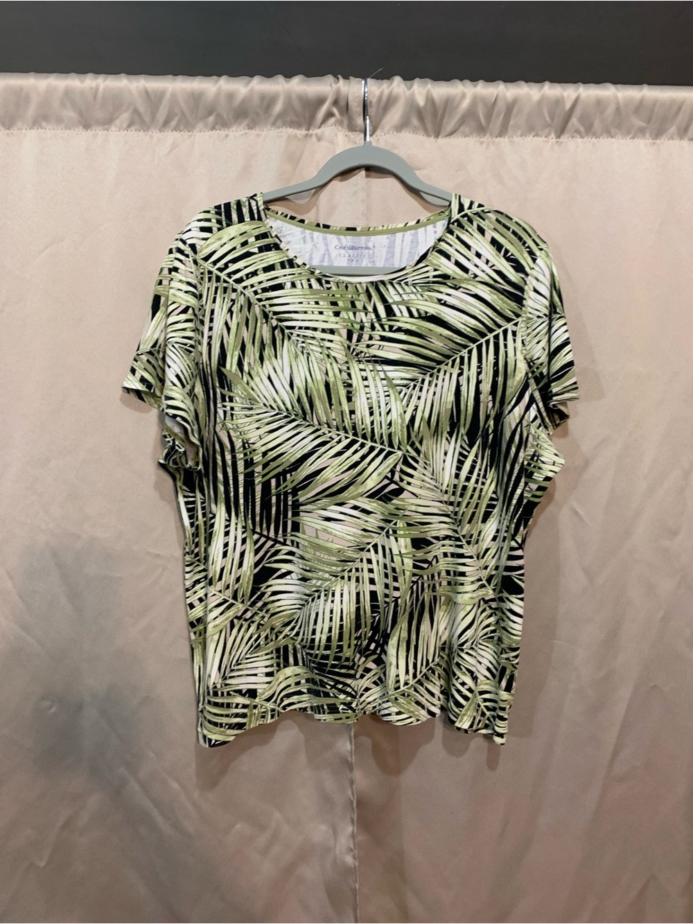 croft & barrow Black and Green Palm Print Short Sleeve Top 94/2